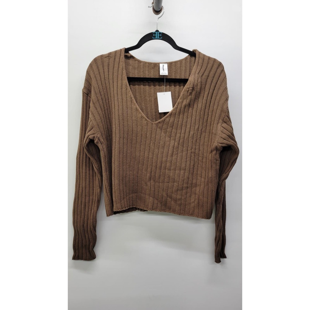 Abound Long Sleeve Ribbed V-Neck Cropped Knit Top